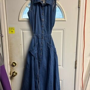 Ashley Stewart Sleeveless Button-Front Denim Maxi Dress - Blue